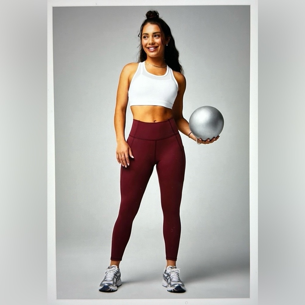 NWT- Fabletics PureLuxe High-Waisted Pocket 7/8 Leggings -MERLOT (24” Inseam)